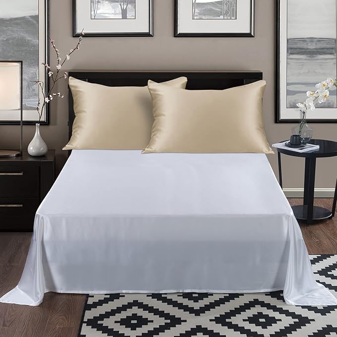 ALASKA BEAR Natural Silk Pillowcase, Hypoallergenic, 19 Momme, 600 Thread Count 100 Percent Mulberry Silk, Standard Size with Hidden Zipper (1,Champagne Gold)