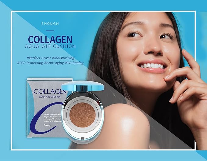Enough Collagen Aqua Air Cushion, Hydrating Foundation with SPF50, Dewy Finish and Collagen Boost, Korean Beauty Essential for Radiant Skin, 0.53 oz (#13 - Light Beige)