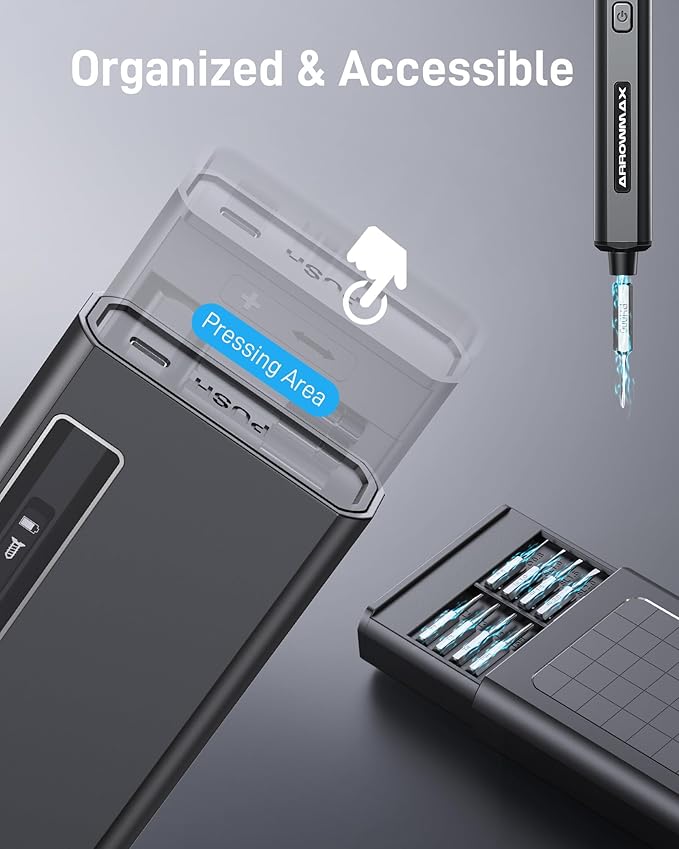 AM ARROWMAX Electric Screwdriver Set - Rechargeable with 32-bit Microprocessor & HD OLED Display for High Precision Tasks, Up to 3.47 in-lb / 4.0kgf.cm Torque, Perfect for Model Repairs