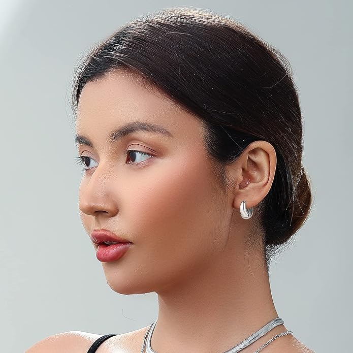 HILXURY Gold Chunky Hoop Earrings Set for Women, 14K Gold Plated Twisted Huggie Hoop Earring Hypoallergenic, Thick Open Hoops Set Lightweight
