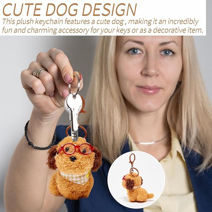 Plush Dog with Glasses Keychain – Funny Animal Keyring Charm for Women | Car Key Handbag Backpack Decor & Birthday Gift