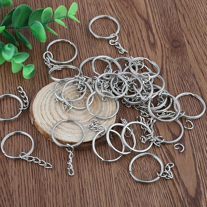 50Sets 1 inch Keychain Rings Silver Split Round Key Ring with Chain and Open Jump Rings for DIY Keychain Making Crafts