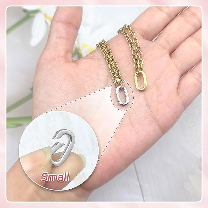 10Pcs Oval Clasp Carabiner Necklace Clasps and Closures, Spring Ring Clasp Pearl Necklace Enhancer Connector for Jewelry Bracelet Making