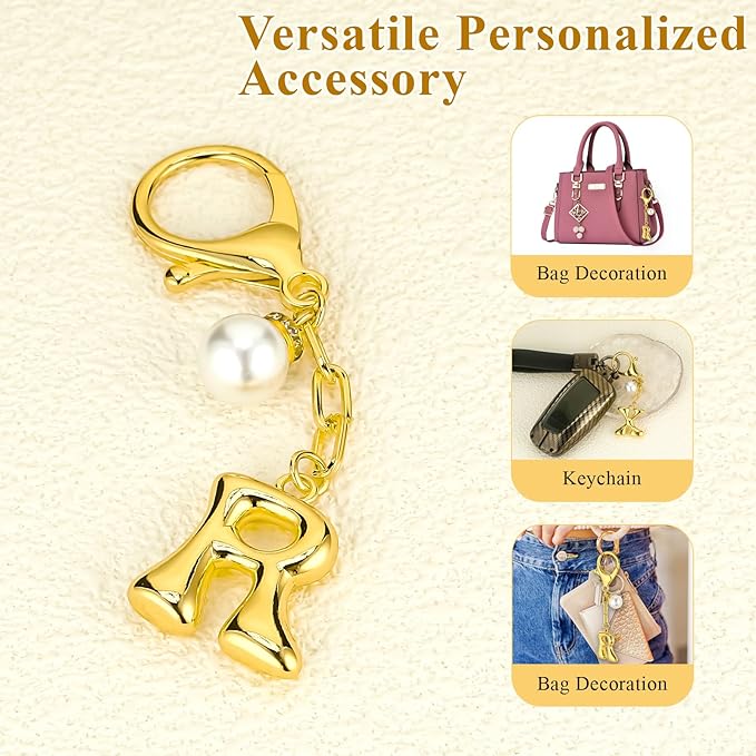 VICKHU Gold Plated Bubble Initial Letter Cute Keychain for Women Car Key Purse Decorative Keyring Handbag Charms Fashion