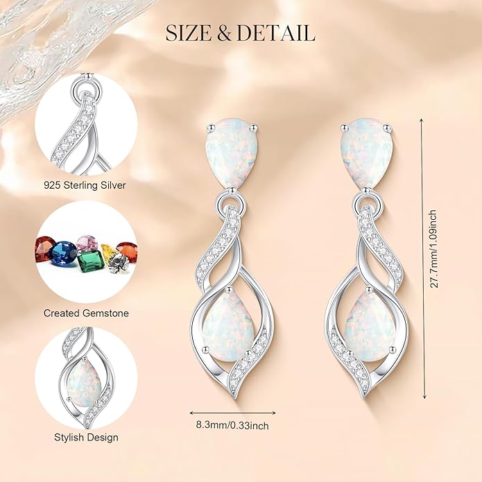 FANCIME Gift for Women Birthstone Earrings for Her Teardrop Birthstone Earrings S925 Sterling Silver infinity Love Birthday Gifts for Mom Women