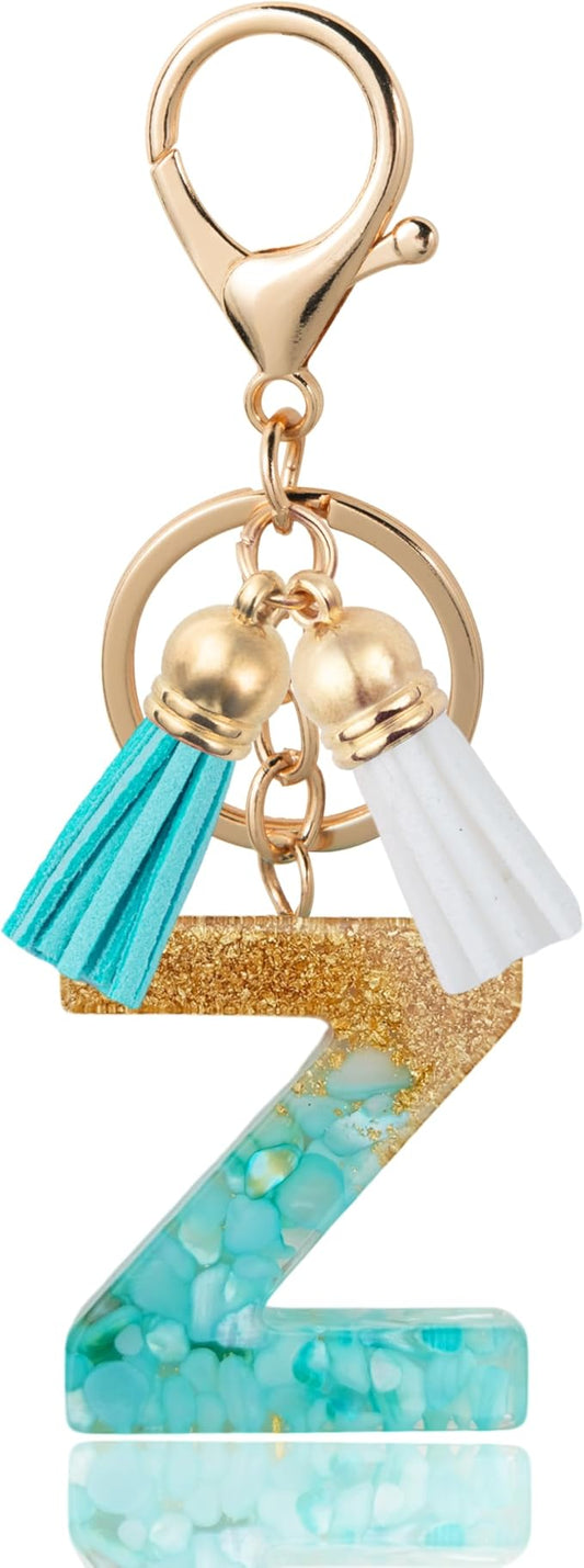 Initial Letter Keychain Cute Resin with 2 PU Tassel, Letter Keychain for Backpack Charms, Initial Keychains for Women