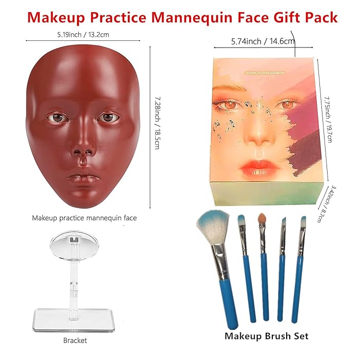Lifelike Makeup Mannequin Face with Practice Board, Silicone Full Face Practice Eyelash Eye Shadow, for Emerging Makeup Artist, Girl's Gift, Reusable