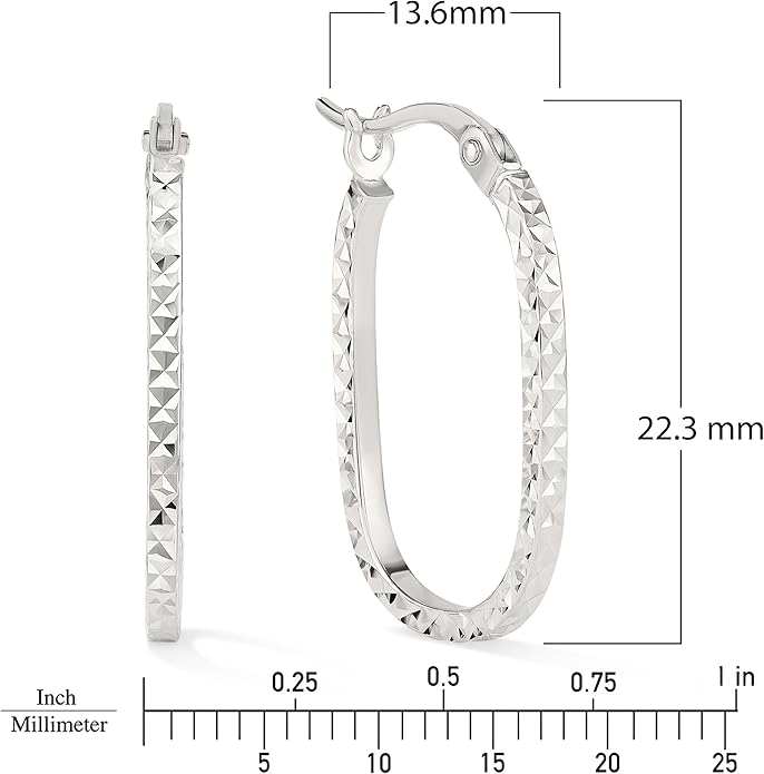 Paperclip Oval Hoops in Real 10K White Gold with a Diamond-Cut Finish | 30mm Length | Real Gold, Stamped for Authenticity