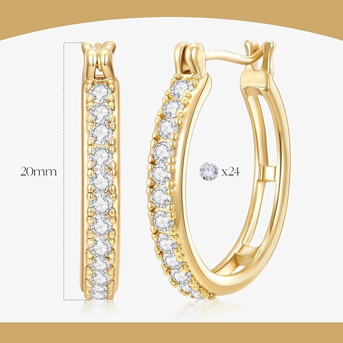 RYHIX 14K Gold Plated Hoop Earrings for Women Hypoallergenic Lightweight Small Hoop Earring for Womens with Round Cubic Zirconia Huggie Hoops Earring for Women 14/16/20/25mm
