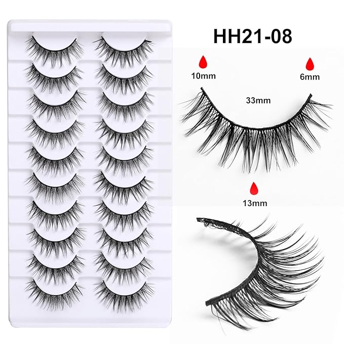10 Pairs False Eyelashes with Tweezers and High-grade Synthetic Fibers Three-dimensional Long Slender Style Natural Curl Realistic Look Durable Long-lasting Suitable for Daily Comm (Black-G)