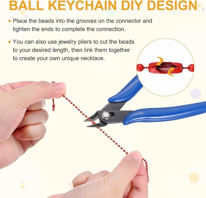 M METERXITY 220-Pack Ball Beads Chain, 4 in Metal Beaded Necklace Adjustable Keychain with Connectors for Jewelry Making/DIY Crafts/Hanging Decoration, Dog Tag Chain [Red]