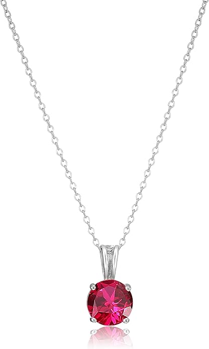 Amazon Essentials Sterling Silver Round Cut Birthstone Pendant Necklace 18"