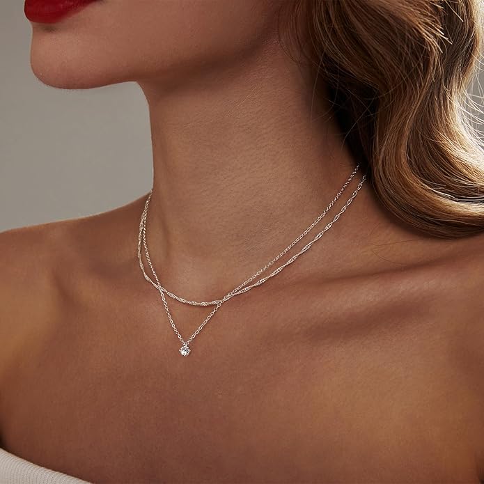 Luxval Diamond Pendant Gold Necklace for Women，Dainty 18k Gold Plated Choker Necklaces Simple Gold Jewelry Gifts for Women Girls
