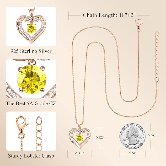 G&GEMSJEW Infinity Heart Birthstone Necklaces for Women, 925 Sterling Silver Jewelry, Pendant Heart Necklaces Birthday Anniversary Christmas Gift for Women Wife Mom Girlfriend Lady