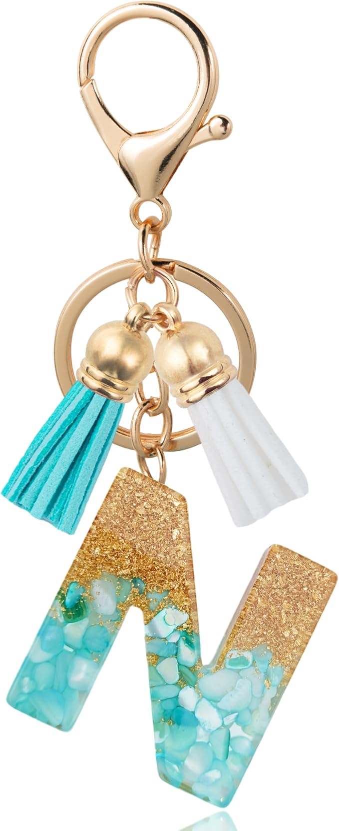Initial Letter Keychain Cute Resin with 2 PU Tassel, Letter Keychain for Backpack Charms, Initial Keychains for Women