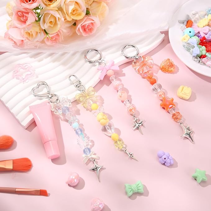 VioraWhite Lip Gloss Charm Kit Lip Gloss Keychain Making Kit Including Assorted Charms Keychain Clips Extender Chain(855 Pcs,Mixed Style)