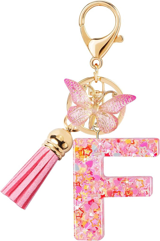 Initial letter Keychains for Women Girls Tassel Butterfly Cute Keychain for Wallet Backpack charm