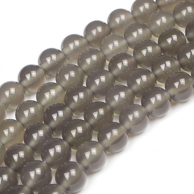 MJDCB 7A Natural Grey Agate Gemstone Round Stone Beads for Jewelry Making DIY Bracelet Necklace (10mm)