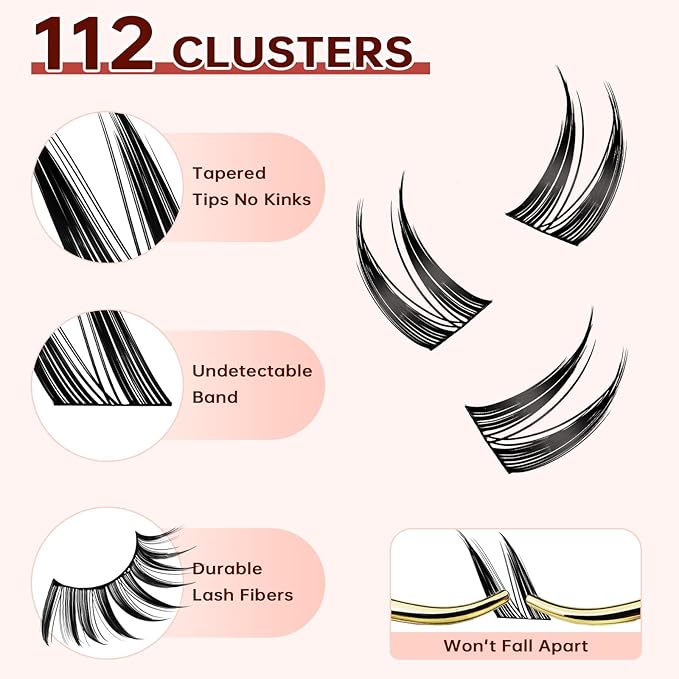 JOLIETIFY Lash Extension Kit, Foxy Style, Faux Mink 8-18mm Cluster Lashes, Bold Lifted Look, Reusable Individual Lashes with Waterproof Bond & Seal, Lash Tweezers & Remover, Easy DIY for Beginners