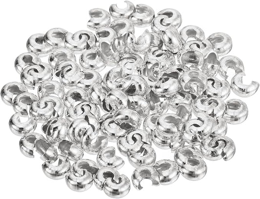 uxcell 100pcs Crimp Bead Covers, 4mm/0.16" Half Round Open Crimp Beads Knot Cover Metal Small Loose Beads End Tip for Bracelet Jewelry Making Craft DIY, Silver