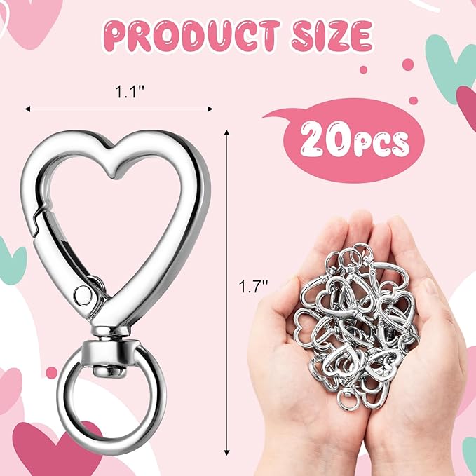 Metal Heart Shape Keychain,Sliver Heart Carabiner Clips for Keys