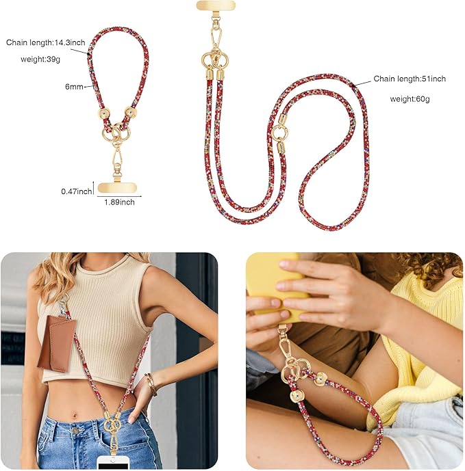 Crystal Phone Strap Crossbody and Wrist Lanyard, Anti Theft Layered & Wrist Strap Cell Phone Neck for Women