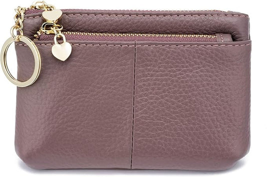 ZOOEASS Women Genuine Leather Zip Mini Coin Purse With Key Ring Triple Zipper Card Holder Wallet