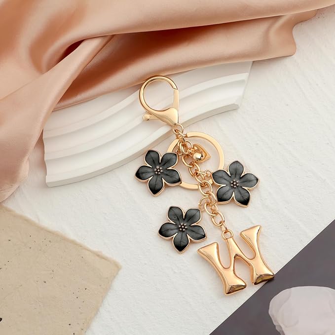 Snycler Bubble Initial Keychain Graceful Flower for bags car remote–A-Z Letter Charms for Women