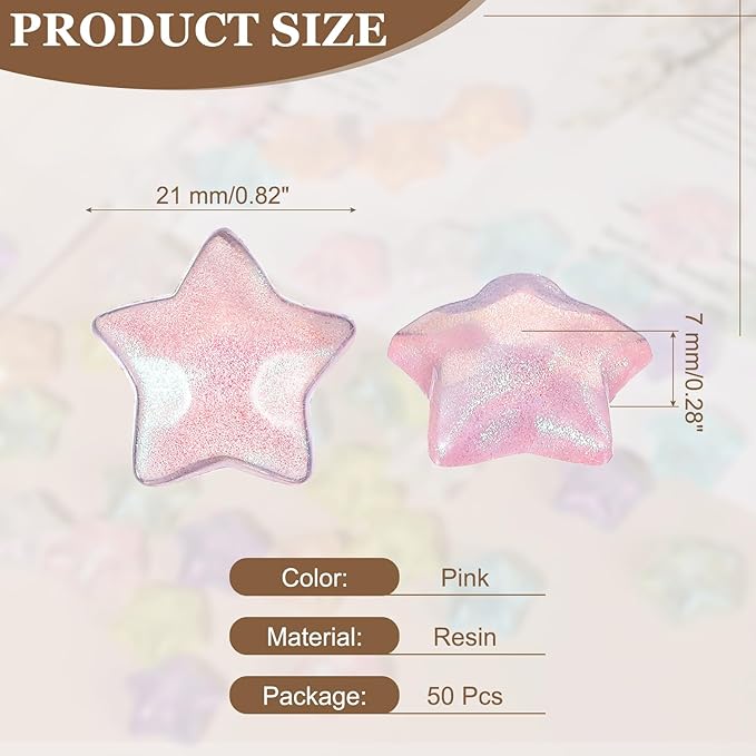 uxcell 50Pcs Flat Back Star Resin Charm, Glitter Star Charm Mini Bulk Beads Embellishments for DIY Crafts Hair Clips, Photo Frames, Phone Cases, Scrapbooking Decor, Pink