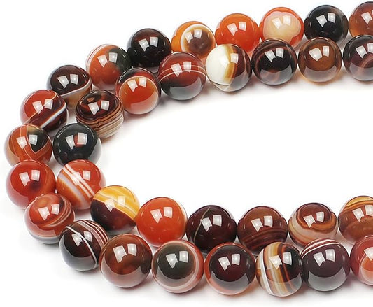 MJDCB Red Coffee Agate Beads Natural Agate Stone Round Loose Beads Ball Handmade Jewelry Bracelet Making DIY (8mm)