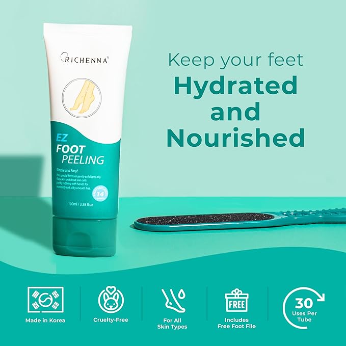 RICHENNA EZ Foot Care Cream - Advanced Exfoliating Urea Foot Cream for Dry Cracked Heels and Feet | 14 Natural Ingredients | Repairs, Hydrates and Smoothens Dry Cracked Feet - 100ml /3.38 fl. oz