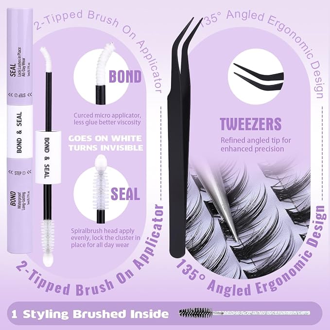 Kiromiro Wispy Lash Clusters Kit 10-20mm Cluster Eyelash Extensions DIY Lash Extension Kit 240pcs Natural Cluster Lashes Kit C Curl Cluster Eyelashes with Bond and Seal & Tweezers
