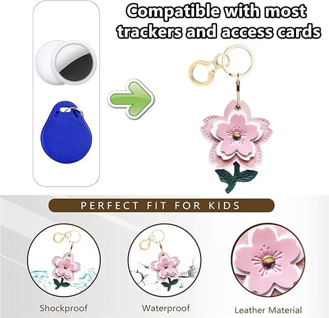 Leather Keychain Holder Case Compatible with AirTag,Cute Protective Apple Air Tag Cover with Keychain Ring,Anti-Scratch Finder GPS Tracker Case for Wallet Keys,Bag,Pets(Flower G)