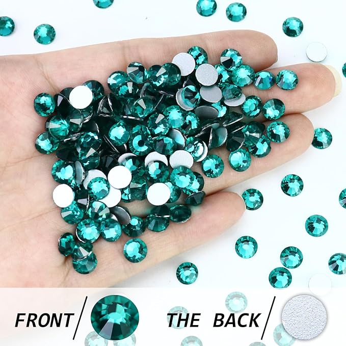 Flatback Crystal Rhinestones Round Gems for Nail Art and Craft Clothes Glue Fix, Green Zircon (1.9-2.0mm) SS6/1440PCS