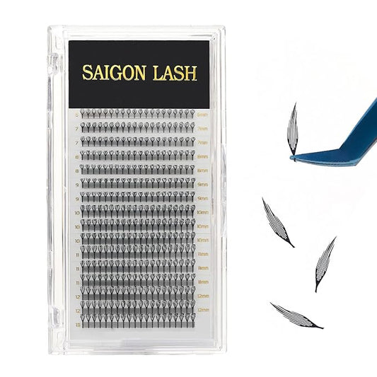 SAIGON LASH Feather Effect Promade Fans – 9D Wispy Volume Lashes, CC Curl 0.07, Mixed Length 6–13mm, Loose Handmade Extensions for Lash Artists (Black-CC-0.07-6 - 13mm)