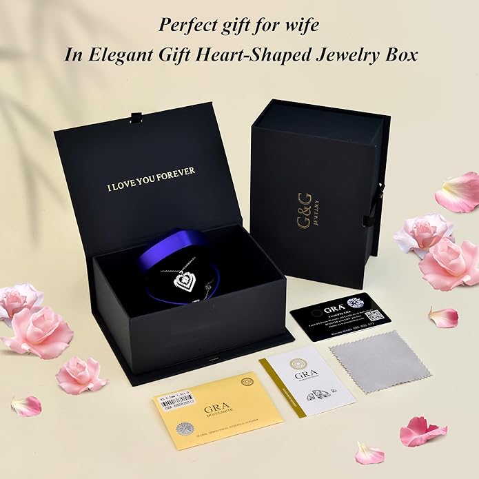 Moissanite Heart Necklaces for Women, Engraved 'I LOVE YOU' Gift for Women Girlfriend, Diamond Necklace for Women, 1-3 Carat Moissanite Necklace, Anniversary Valentines Birthday Gifts Present for Wife Women, Mom