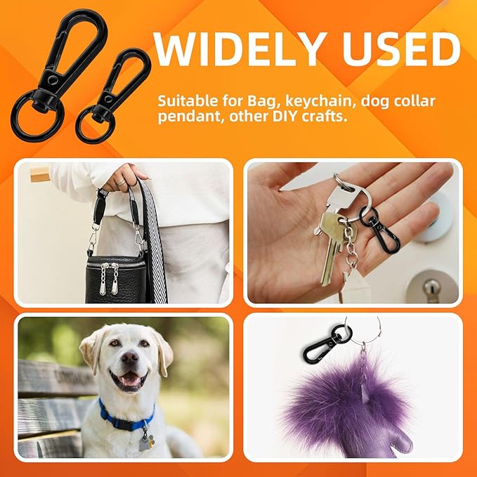 100PCS Swivel Clasps Lanyard Snap Hooks with Key Rings, Swivel Snap Hooks, Keychain Hook, 50 Pcs Large and Small Swivel Hooks, Swivel Clasp with 50 Key Rings for DIY Crafts, Lanyard Making（Black）