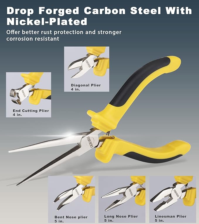 DOWELL 6-piece Mini Pliers Set Needle Nose Diagonal Long Nose Bent Nose End Cutting and Linesman for Making Crafts Repairing Electronic Devices with Pouch