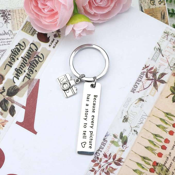 Camera Keychain,Photographer Keychain with Camera Charm,Photography Gift with Inspirational Quote for Photographers