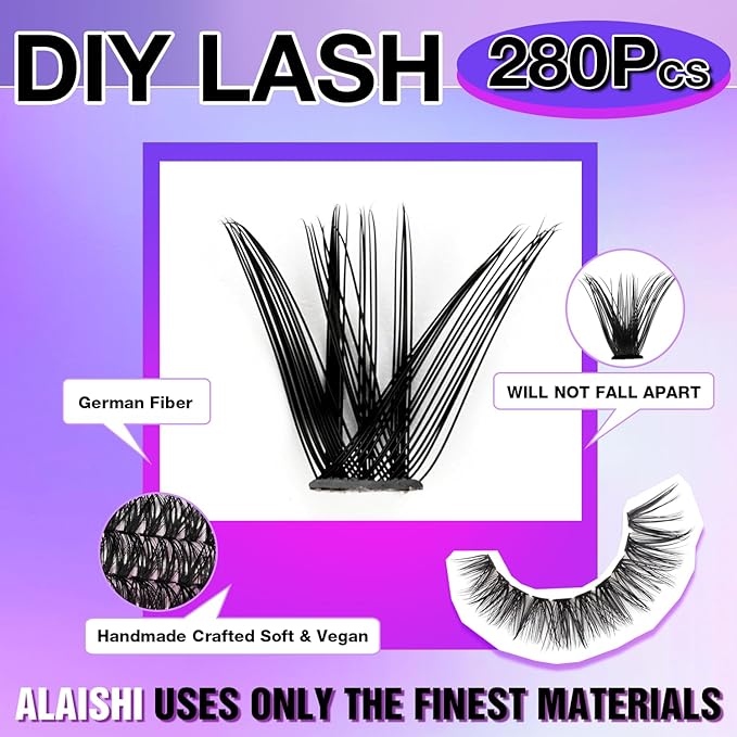 AILAISHI Lash Clusters Kit, DIY Cluster Eyelash Extensions 9‑16mm, 40D+50D, 280pcs Fluffy D Curl Natural Lashes with Bond & Seal,Tweezers–Fake Cat Eye Wispy Individual Clusters