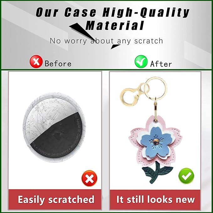 Leather Keychain Holder Case Compatible with AirTag,Cute Protective Apple Air Tag Cover with Keychain Ring,Anti-Scratch Finder GPS Tracker Case for Wallet Keys,Bag,Pets(Flower A)