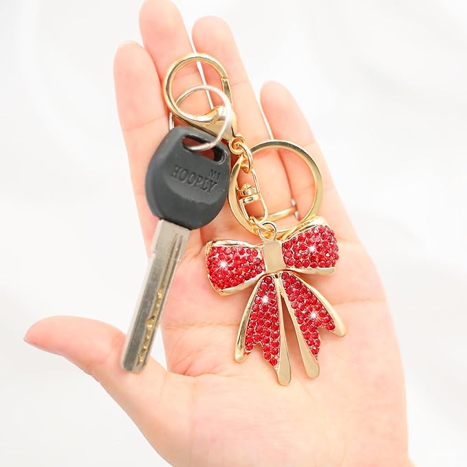 Sparkly Gold Plated Color Rhinestone Bow Keychains for Women,Charms for Key Purse Handbags Backpacks