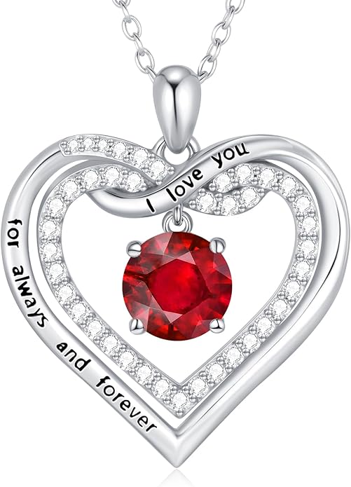 G&GEMSJEW Infinity Heart Birthstone Necklaces for Women, 925 Sterling Silver Jewelry, Pendant Heart Necklaces Birthday Anniversary Christmas Gift for Women Wife Mom Girlfriend Lady