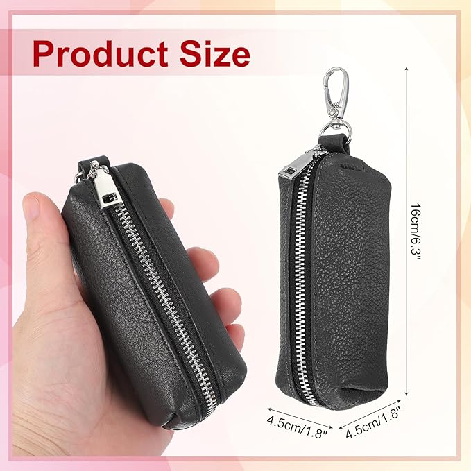 uxcell Leather Coin Purse, Leather Car Key Holder Bag Hand-held Change Purse Keychain Pouch Small Coin Pouch with Key Ring for Women and Men, Black
