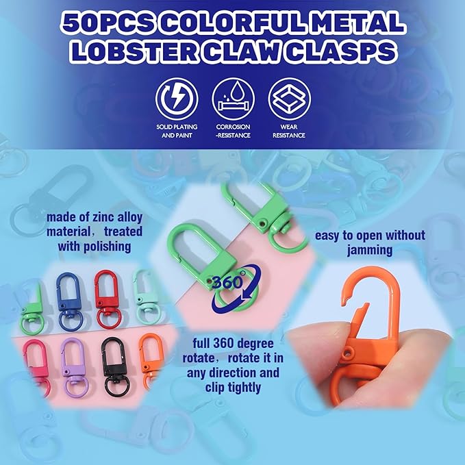 Waltool 150Pcs Metal Hanging Beads Chain with Connectors Contains Plastic Lobster Claw Clasps, Swivel Lanyards Trigger Snap Hooks Strap with Key Rings for Keyring Keychain Hanging Ornament
