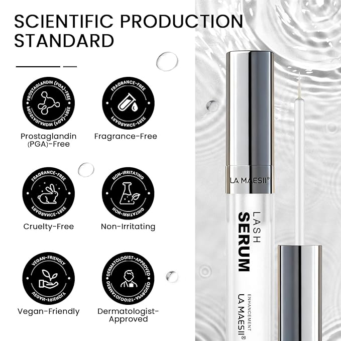 LA MAESII Lash Serum, Eyelash Growth Serum with Advanced Formula, Eyelash Enhancing for Longer Thicker and Fuller Looking Lashes, Vegan & Cruelty-Free for Sensitive Eyes (5mL)