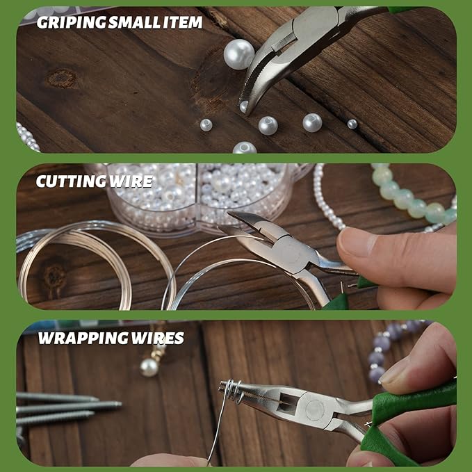 SPEEDWOX Mini Curved Nose Pliers with Serrated Jaw and Chain Cutter - 5 Inch Long Nose Pliers for Crafts, Jewelry Repair & Wire Jewelry Making