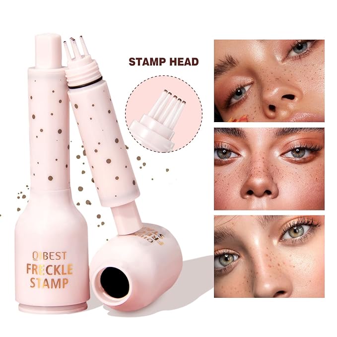 Upgrade Faux Freckle Stamp Pen – Waterproof Fake Freckles Makeup Tool, Natural-Looking Freckle Maker & Spray with Multi-Prong Precision Stamp Head, Long-Lasting Sunkissed Makeup (Honey Brown)