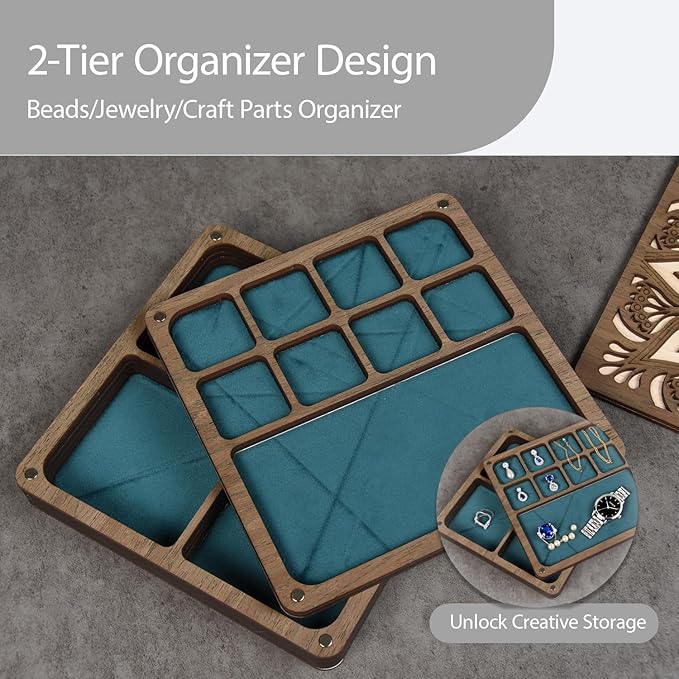 Bead Storage Organize with Lid,Storage Solutions, Bead Sorting Tray,Beadwork Accessory Sorter Container (Brown - 180X180mm)
