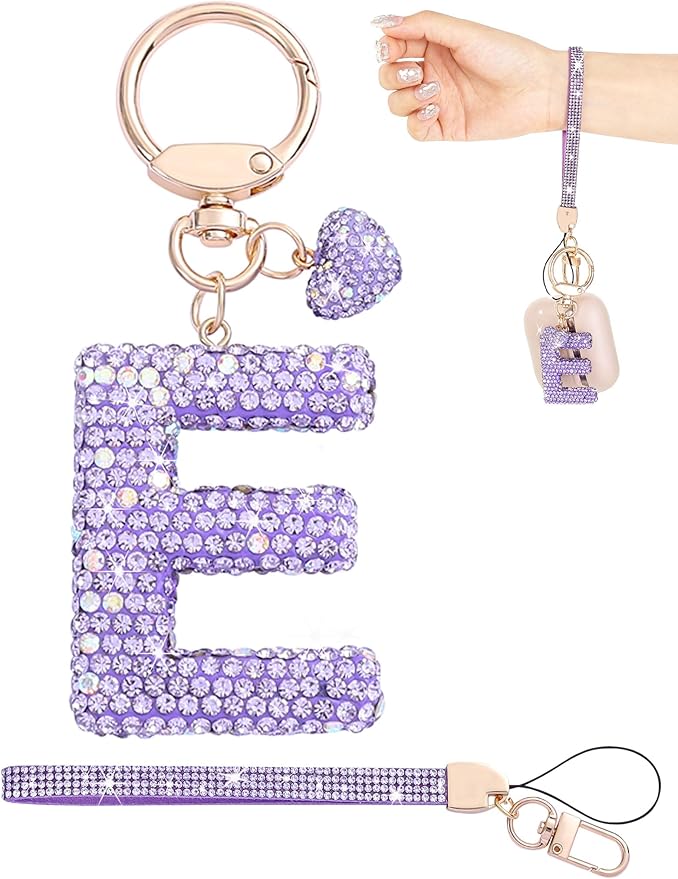 Initial Keychain for Women Girls,Bling Letter Key chain Initial with Heart,Pink Keychain Charms for Backpack Handbag